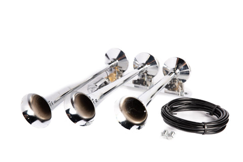 Extremely Loud 149 dB. Chrome Three Trumpet Air Horn