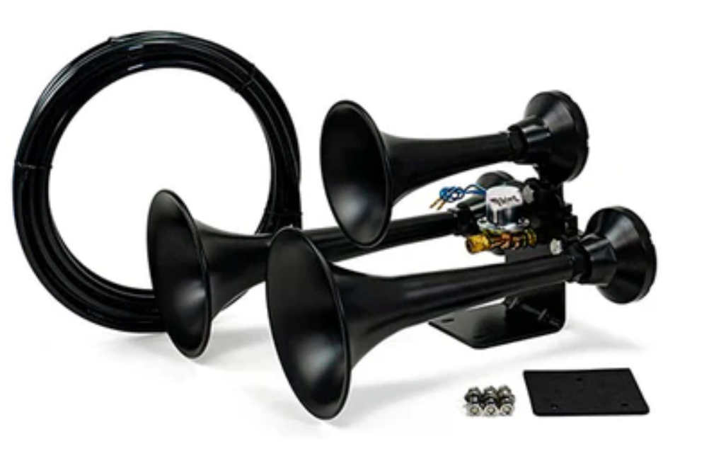 152 dB Black 3 Trumpet Air Horn with Compressor and Air Tank