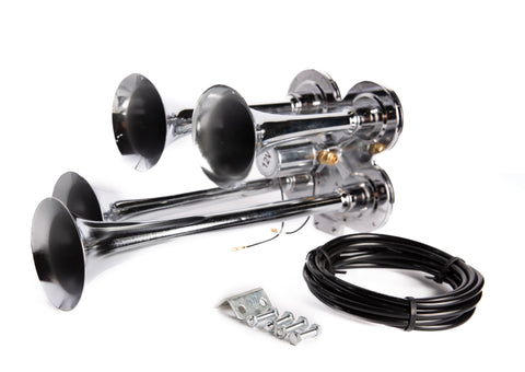 Extremely Loud 149 dB. Chrome Four Trumpet Air Horn