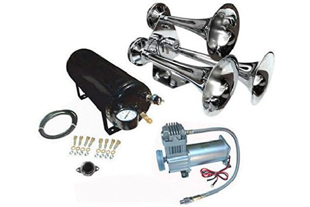 152dB Chrome 3 Trumpet Air Horn with Compressor and Air Tank