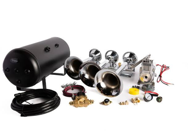Loud 170 dB. 3 Trumpet Air Horn with Compressor and Air Tank