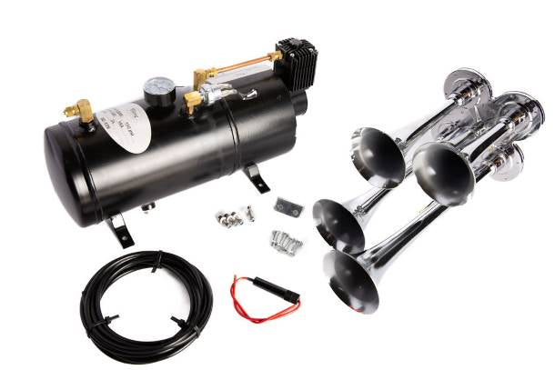142dB Chrome 4 Trumpet Air Horn with Compressor and Air Tank