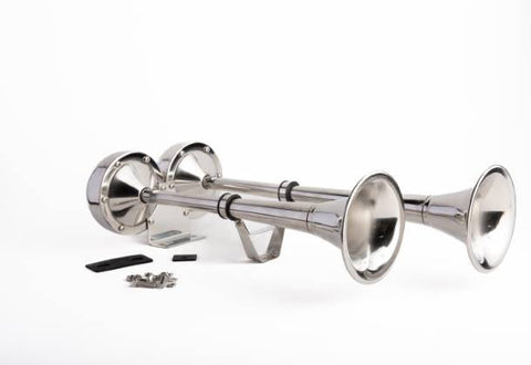 Electric Marine Horn - 125 dB. Dual Stainless Steel Trumpets