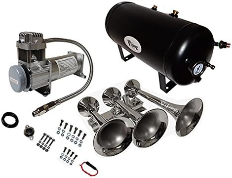 Extremely Loud 152dB. Chrome Air Horn Kit with Compressor and Air Tank