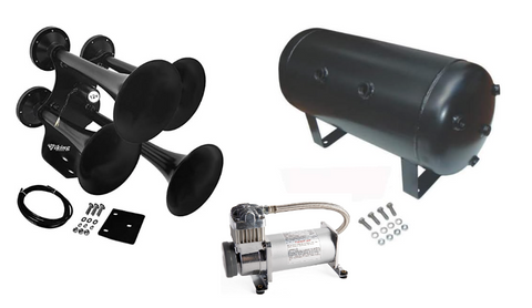 Extremely Loud 162dB. Black Air Horn Kit with Compressor and Air Tank