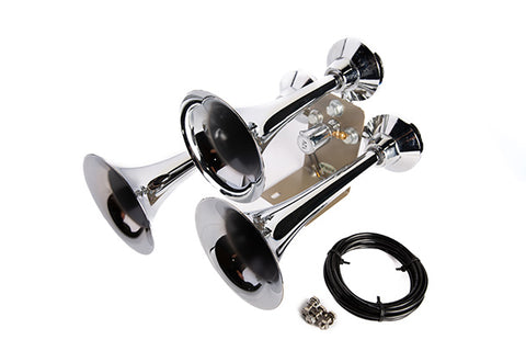 Extra Loud 152 dB. Chrome 3 Trumpet Air Horn Kit with Compressor and Air Tank